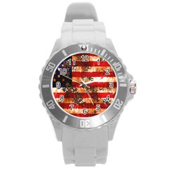 American Flag Usa Symbol National Round Plastic Sport Watch (l) by Celenk