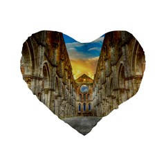 Abbey Ruin Architecture Medieval Standard 16  Premium Flano Heart Shape Cushions by Celenk