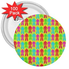 Colorful Robots 3  Buttons (100 Pack)  by snowwhitegirl