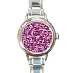 Pink Camo Round Italian Charm Watch Front