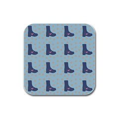 Deer Boots Teal Blue Rubber Square Coaster (4 Pack)  by snowwhitegirl