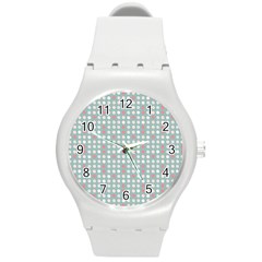 Pink Peach Grey Eggs On Teal Round Plastic Sport Watch (m) by snowwhitegirl