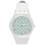 Pink Peach Grey Eggs On Teal Round Plastic Sport Watch (M) Front