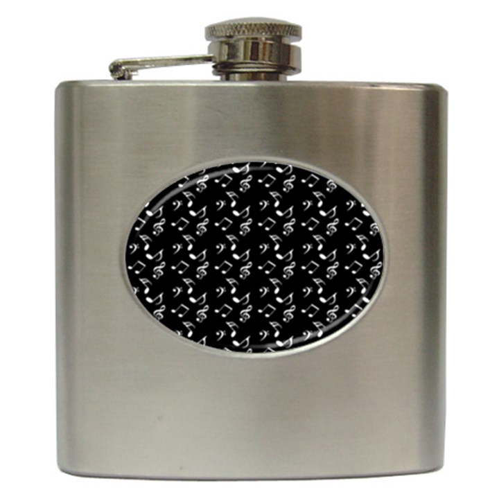 Black Music Notes Hip Flask (6 oz)