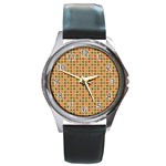 Grey Brown Eggs On Beige Round Metal Watch Front