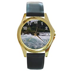 Sightseeing At Niagara Falls Round Gold Metal Watch by canvasngiftshop