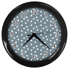 Floral Dots Blue Wall Clocks (black) by snowwhitegirl