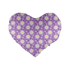 Daisy Dots Lilac Standard 16  Premium Heart Shape Cushions by snowwhitegirl