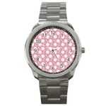 Daisy Dots Pink Sport Metal Watch Front