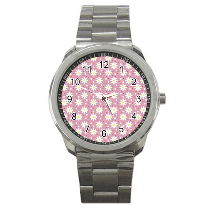 Daisy Dots Pink Sport Metal Watch