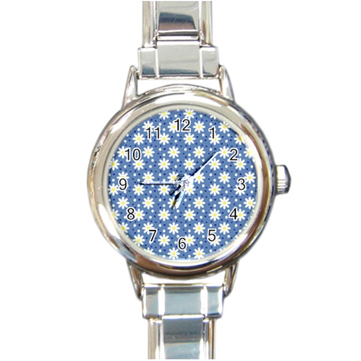 Daisy Dots Blue Round Italian Charm Watch