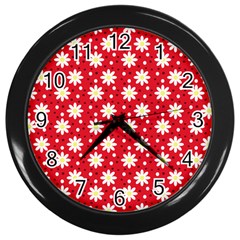 Daisy Dots Red Wall Clocks (black) by snowwhitegirl