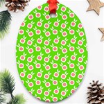 Square Flowers Green Oval Ornament (Two Sides) Front