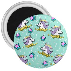 Magical Happy Unicorn And Stars 3  Magnets by Bigfootshirtshop