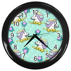 Magical Happy Unicorn And Stars Wall Clocks (black) by Bigfootshirtshop