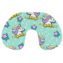 Magical Happy Unicorn And Stars Travel Neck Pillows by Bigfootshirtshop