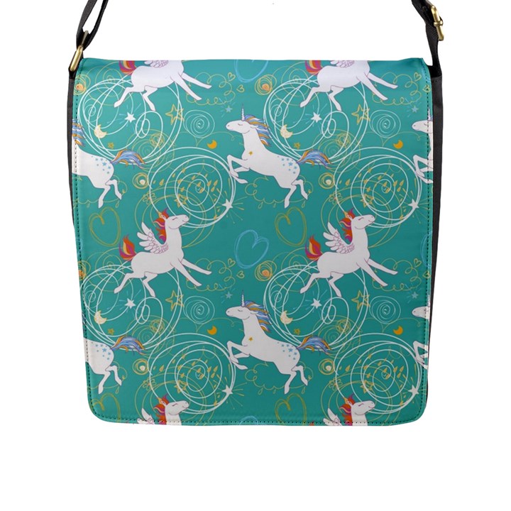 Magical Flying Unicorn Pattern Flap Messenger Bag (L) 