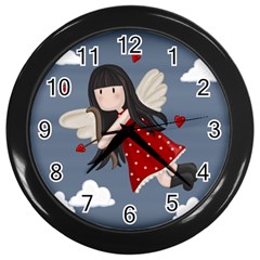 Cupid Girl Wall Clocks (black) by Valentinaart