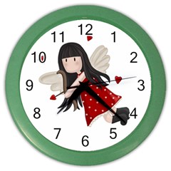 Cupid Girl Color Wall Clocks by Valentinaart