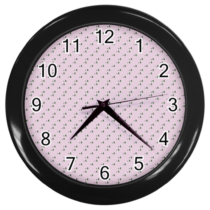 Pink Flowers Pink Wall Clocks (Black)