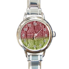 Knitted Wool Square Pink Green Round Italian Charm Watch by snowwhitegirl