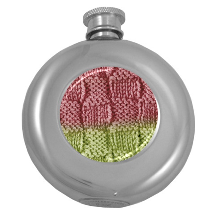 Knitted Wool Square Pink Green Round Hip Flask (5 oz)