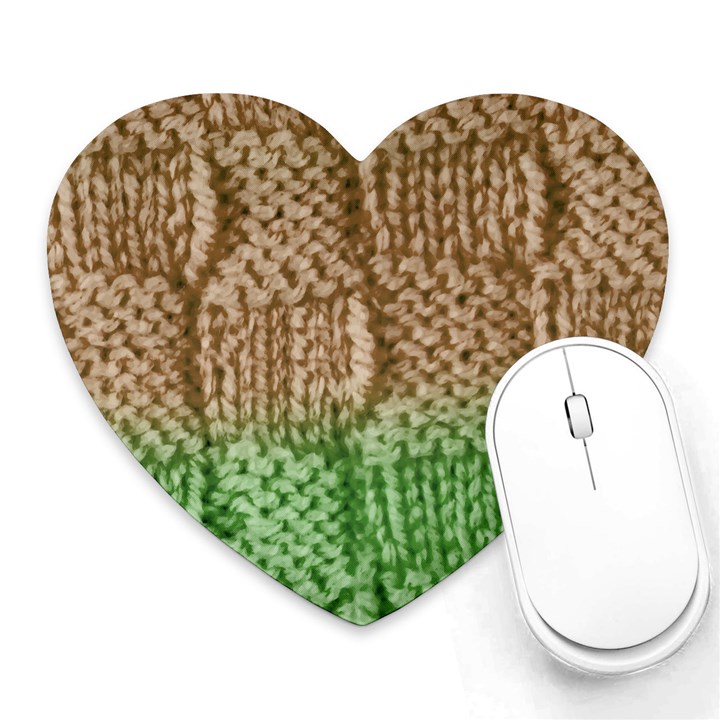 Knitted Wool Square Beige Green Heart Mousepads