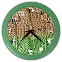 Knitted Wool Square Beige Green Color Wall Clocks by snowwhitegirl