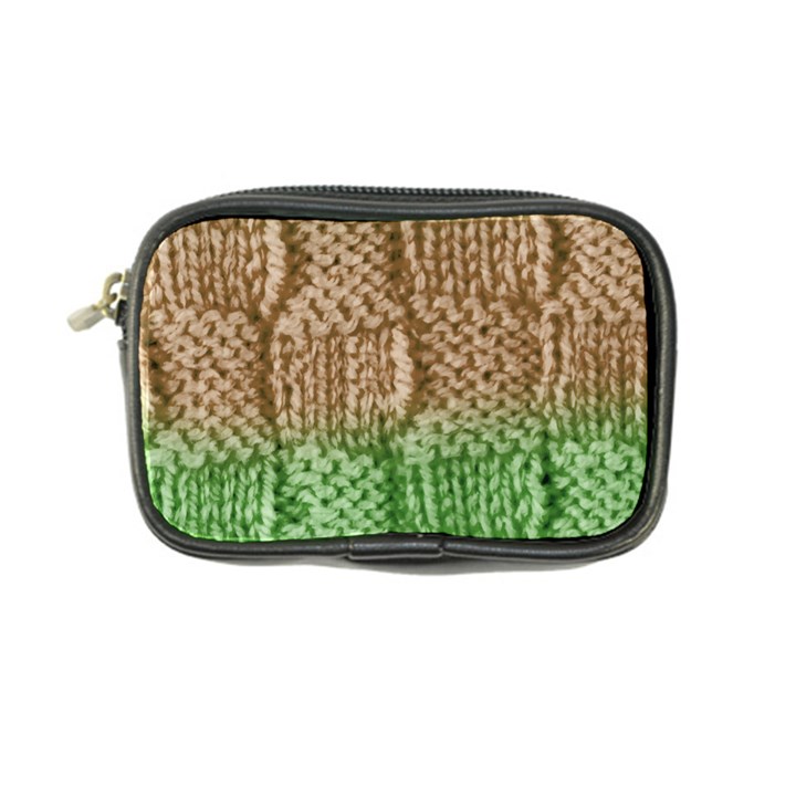 Knitted Wool Square Beige Green Coin Purse