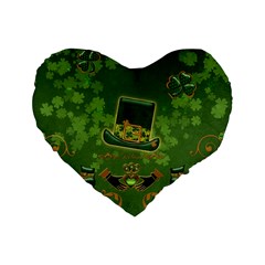 Happy St  Patrick s Day With Clover Standard 16  Premium Heart Shape Cushions by FantasyWorld7