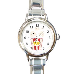 Cute Kawaii Popcorn Round Italian Charm Watch by Valentinaart