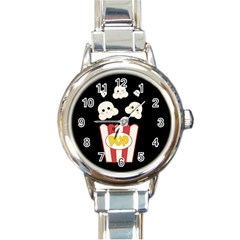 Cute Kawaii Popcorn Round Italian Charm Watch by Valentinaart