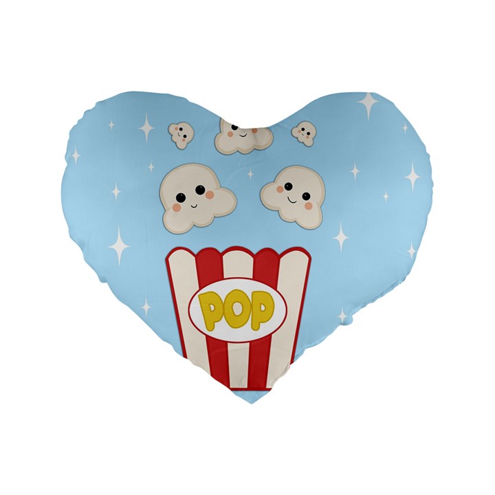 Cute Kawaii Popcorn Standard 16  Premium Flano Heart Shape Cushions