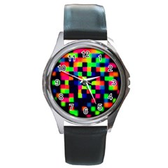 Squares Round Metal Watch by dawnsiegler