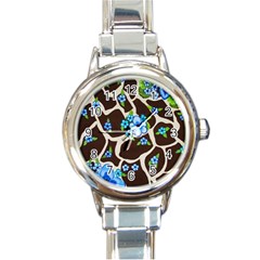 Floral Giraffe Print Round Italian Charm Watch by dawnsiegler