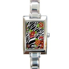 Floral Zebra Print Rectangle Italian Charm Watch by dawnsiegler