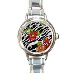 Floral Zebra Print Round Italian Charm Watch by dawnsiegler