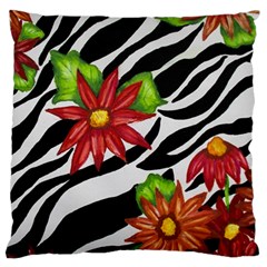 Floral Zebra Print Large Cushion Case (one Side) by dawnsiegler