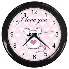 Cute Mouse - Valentines Day Wall Clocks (black) by Valentinaart