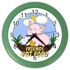 Friends Not Food - Cute Pig And Chicken Color Wall Clocks by Valentinaart