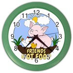 Friends Not Food - Cute Pig and Chicken Color Wall Clocks Front