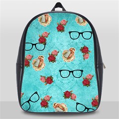 Vintage Glasses Blue School Bag (xl) by snowwhitegirl