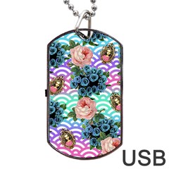 Floral Waves Dog Tag Usb Flash (two Sides) by snowwhitegirl