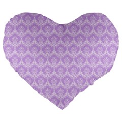 Damask Lilac Large 19  Premium Flano Heart Shape Cushions by snowwhitegirl