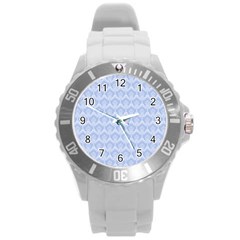 Damask Light Blue Round Plastic Sport Watch (l) by snowwhitegirl