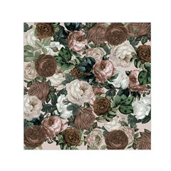 Rose Bushes Brown Small Satin Scarf (square) by snowwhitegirl