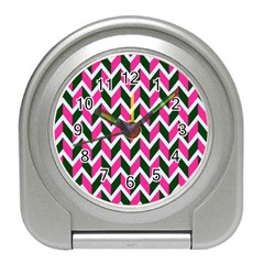 Chevron Pink Green Retro Travel Alarm Clocks by snowwhitegirl