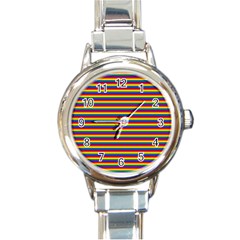 Horizontal Gay Pride Rainbow Flag Pin Stripes Round Italian Charm Watch by PodArtist