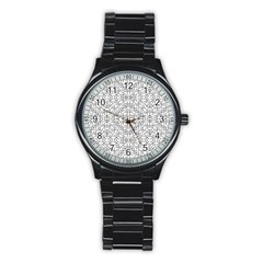 Black And White Ethnic Geometric Pattern Stainless Steel Round Watch by dflcprints