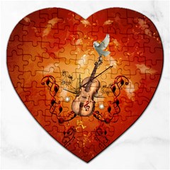 Violin With Violin Bow And Dove Jigsaw Puzzle (heart) by FantasyWorld7